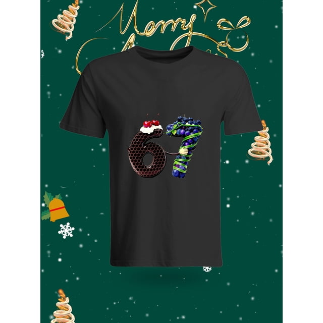 Funny 67 Number Christmas Element Printed Unisex T-Shirt Fashion Casual Top with Festive Atmosphere