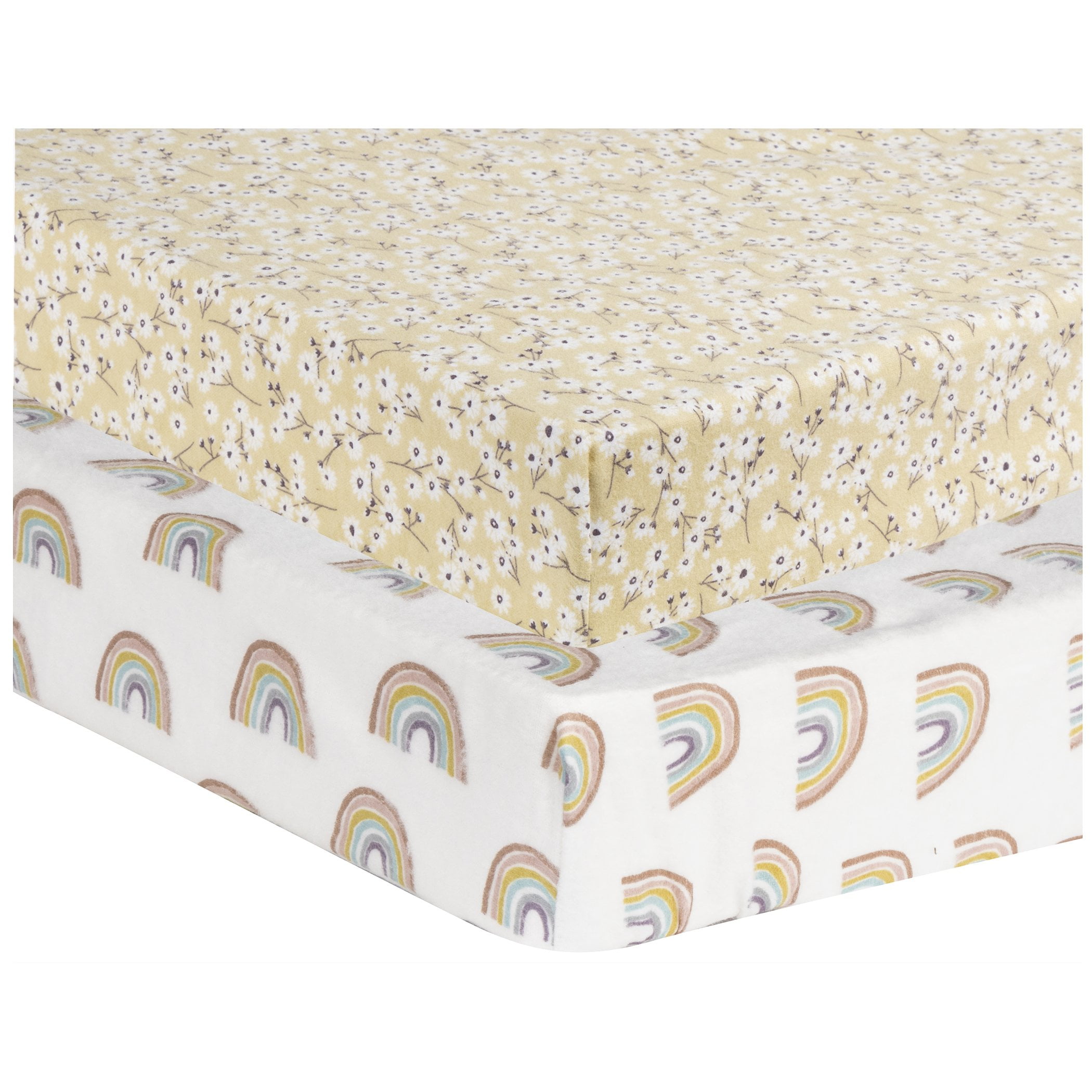 Trend Lab Rainbow Daisy 2 Pack 100% Cotton Flannel Playard Sheets