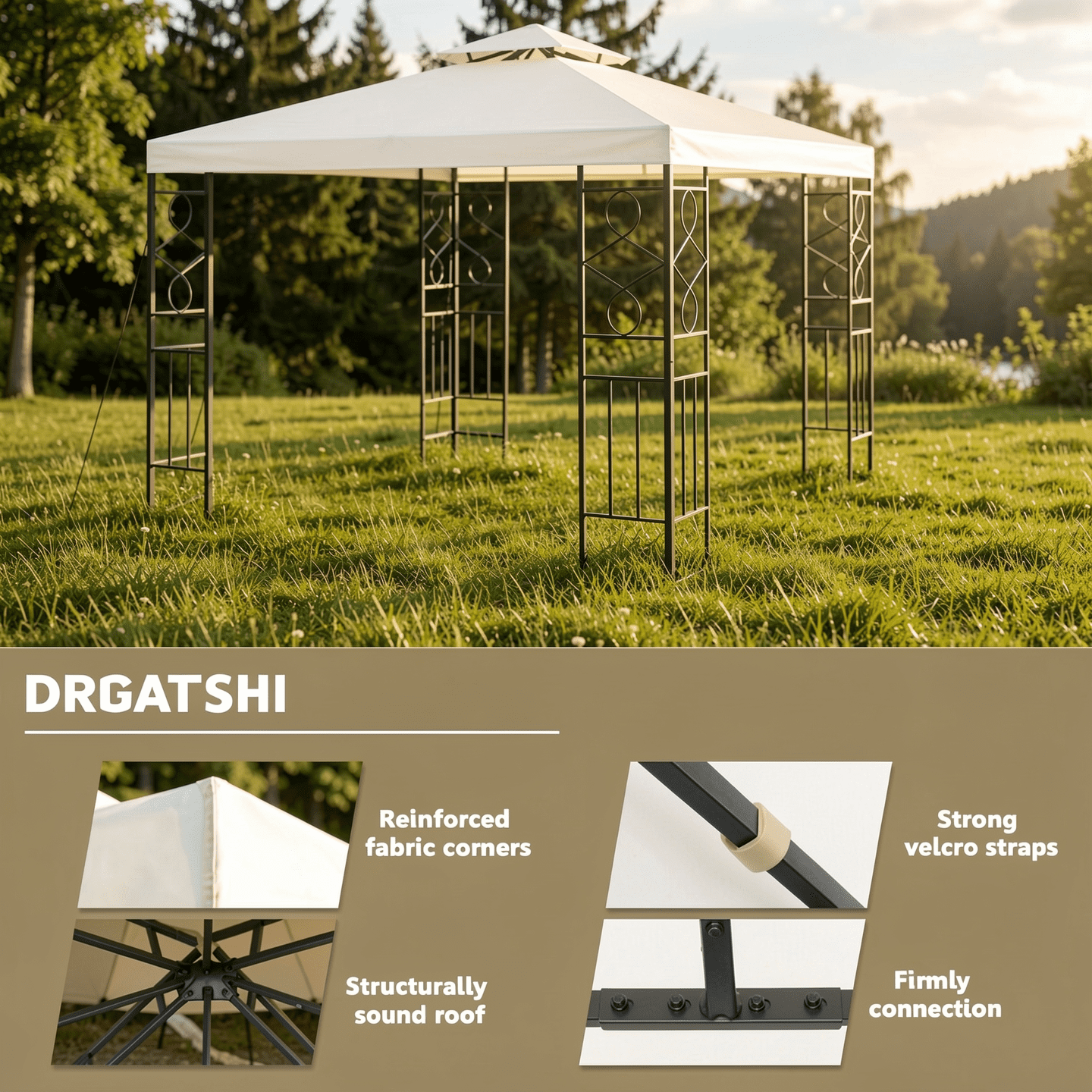 Biotree 2 Tiers 10 x 10 Feet Patio Gazebo Canopy Tent Beige - Outdoor Patio Backyard Garden Shade Canopy Shelter