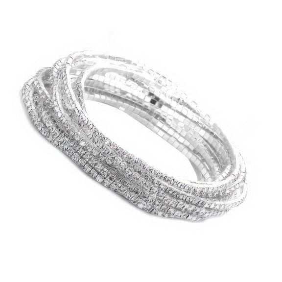 Necvior 12pcs Silver Crystals Bracelets Stretchable Rhinestones Arm Bling for Women