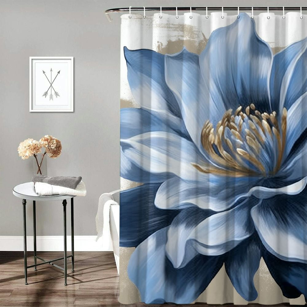 Pratyus Blue Flower Modern Waterproof Shower Curtain for Country Cottage & Farmhouse Bathroom Decor 100% Polyester Washable Shower Curtain Set with Hooks 69x72