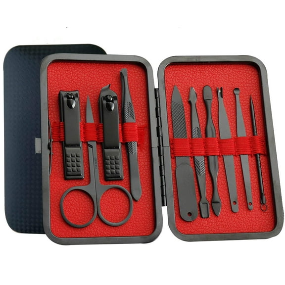 Pedicure Manicure Kit 10 in 1 Manicure Set Professional Sharp Nail TIFOR Thick Cutter & File TIFOR Scissors Men & Women Fingernails & Toenails with Case (Red_10 in 1)