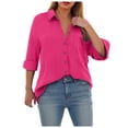 thumbnail image 4 of TTUHYWXI Womens Oversized Button Down Blouse Top Collared Long Sleeve Gauze Shirts (Hot Pink, M), 4 of 9