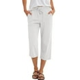 thumbnail image 3 of Women Capris Pants Casual Lightweight Wide Leg Pant Drawstring Elastic Capris Pant 3/4 Length Beach Pants, White S, 3 of 7