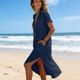 thumbnail image 5 of Purcolt Summer Maxi Dresses for Women Oversized V Neck Collared Short Sleeve Sundress Casual Beach Dress Boho Long Swim Coverups with Pockets, 5 of 9