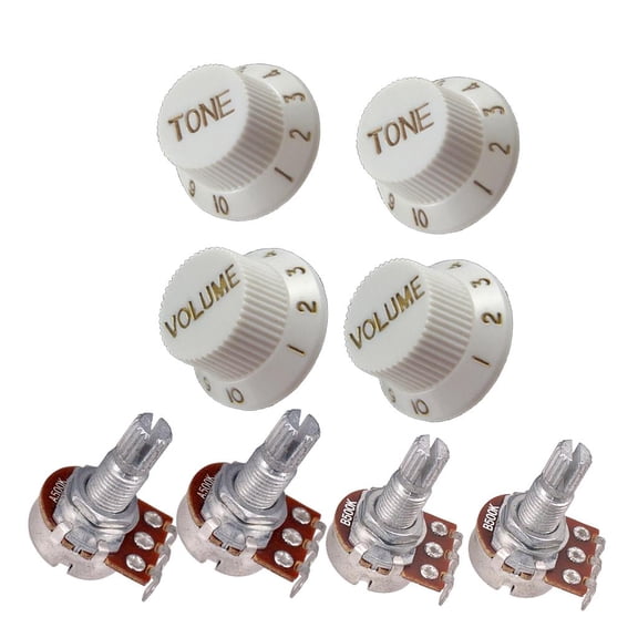 Set Of 4 (4X) A500K B500K Short Split Shaft Audio Taper Guitar Potentiometers W/ Control Knobs