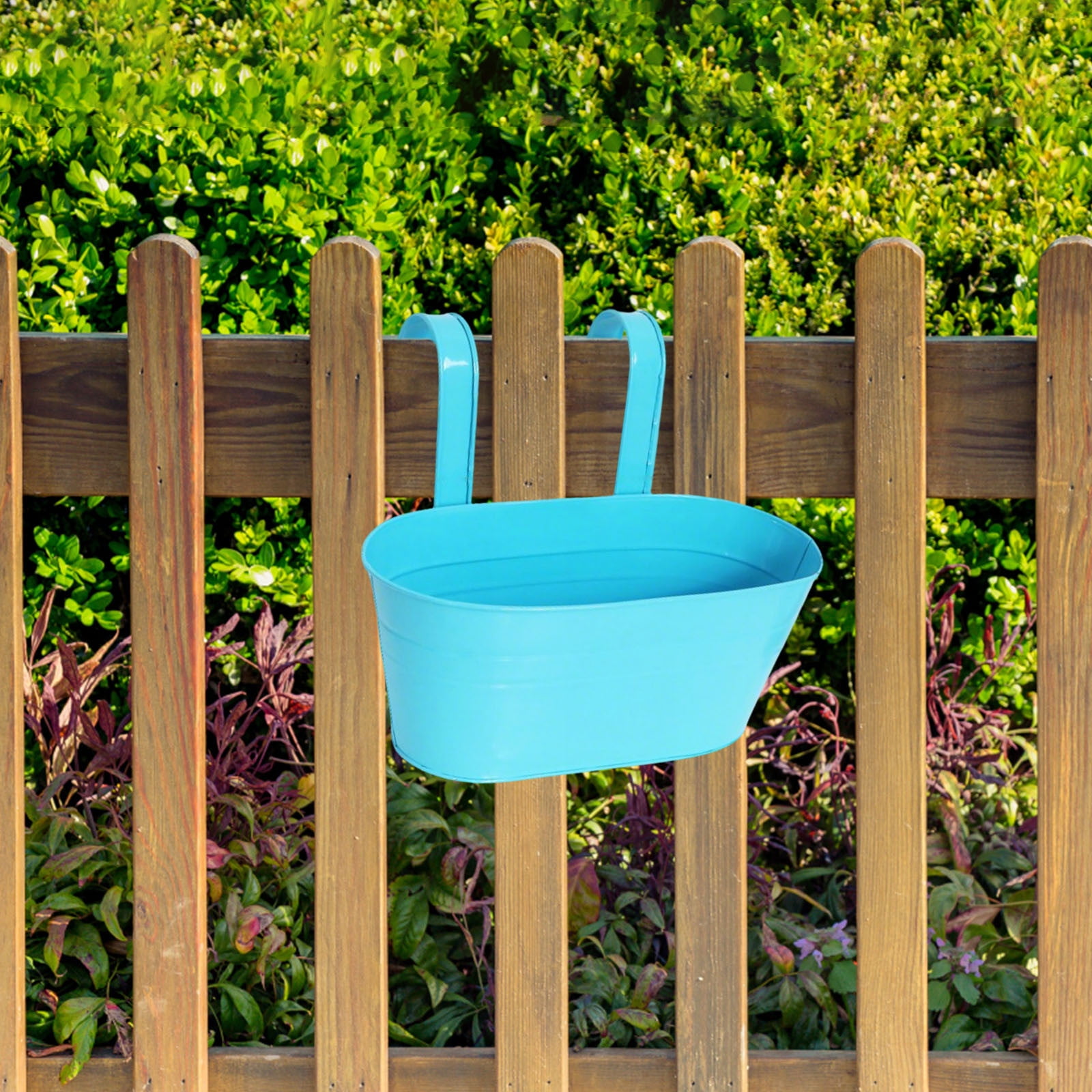 Large Iron Hanging Planters - Countryside Style Wall Mount Flower Pots for Railings & Fences | Indoor/Outdoor Metal Bucket Holder with Removable Hooks