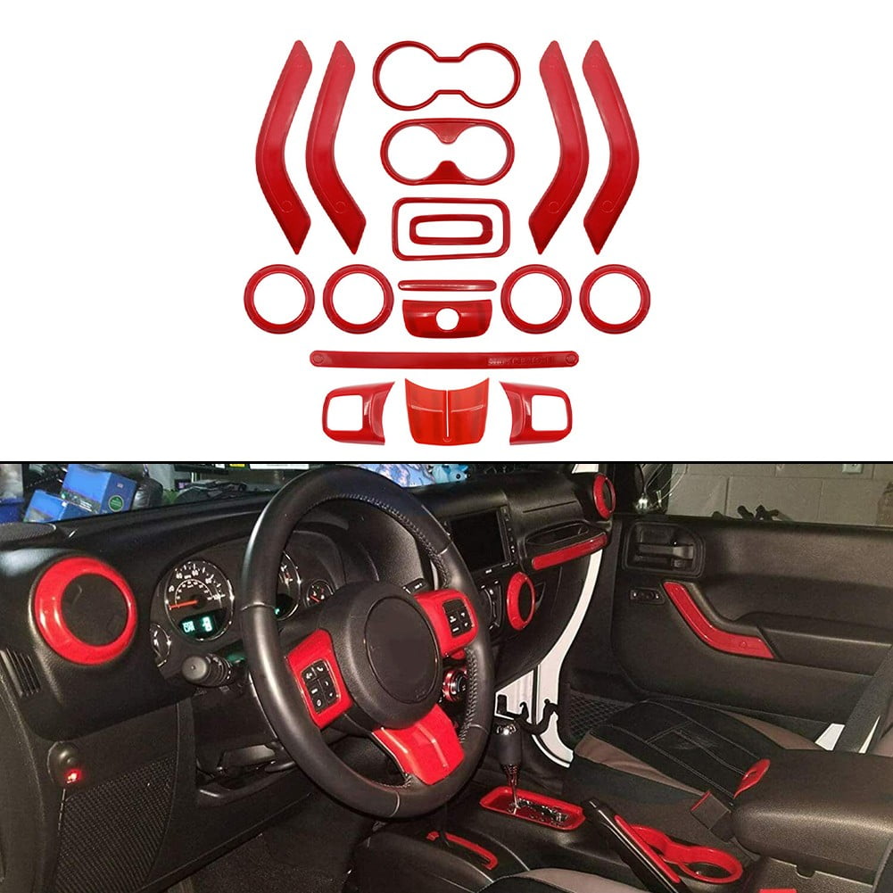18 Pcs Red Car Interior Decor Trim Kits for Jeep for Wrangler JK JKU 4 Door 11-17 Auto Accessories