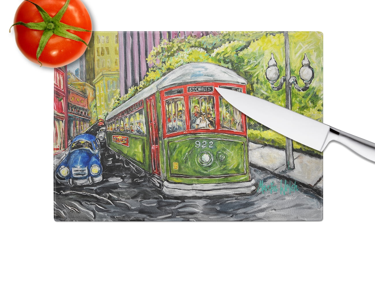 Saint Charles No. 922 Streetcar Again Glass Cutting Board 12 in x 15 in