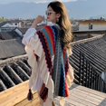 thumbnail image 4 of Shawl Wraps for Women, Bohemian Ethnic Style Cape Open Front Poncho Scarf Blanket Cardigan Coat with Tassels for Spring Autumn Winter, 4 of 7