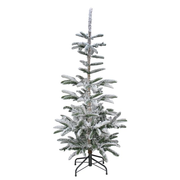 6.5' Green Slim Flocked Noble Fir Artificial Christmas Tree Unlit