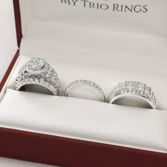 Bluebell Jewels Couple Ring Set For Anniversary Weddinga Round Cut Cubic Zirconia 14K White Gold Finish