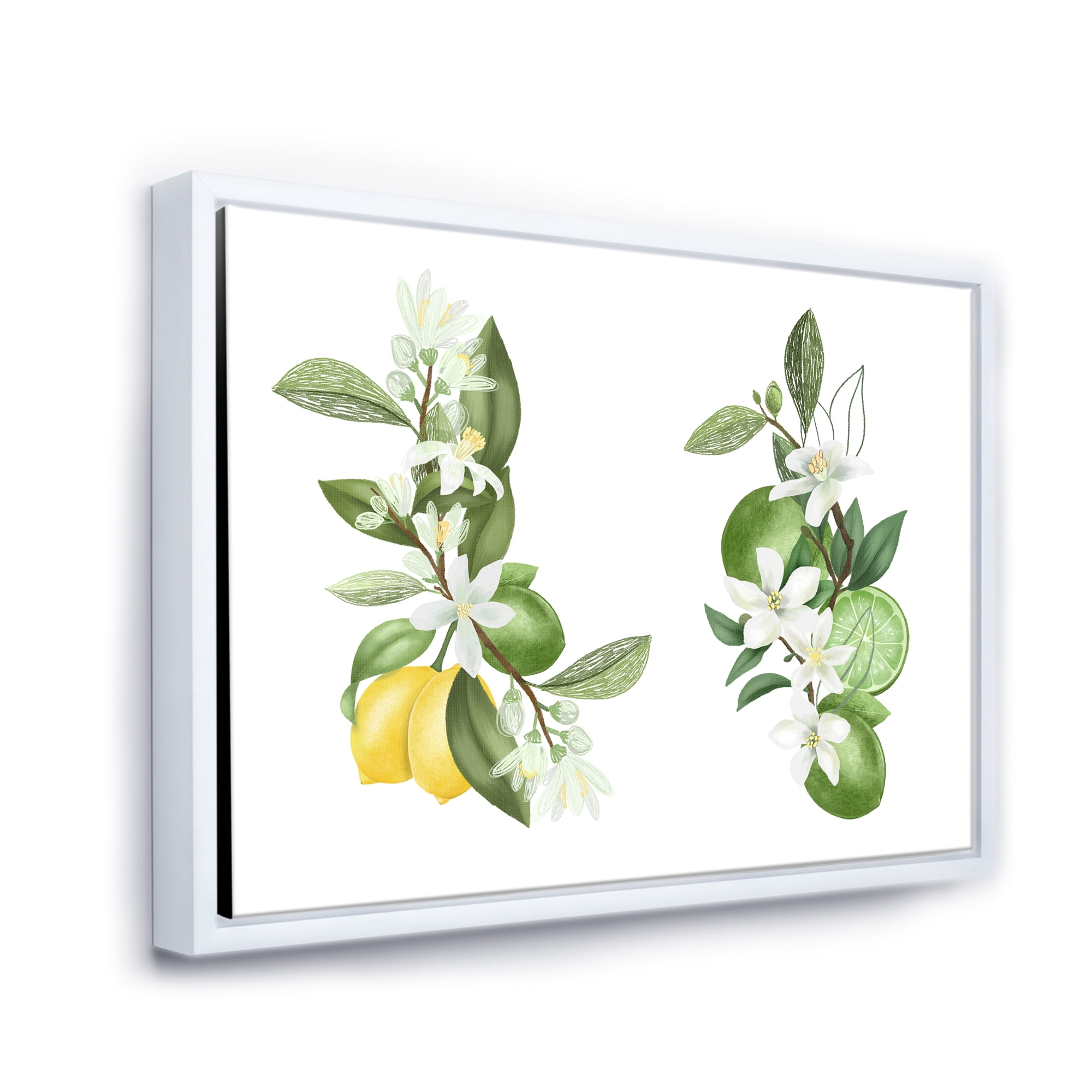 Designart 'Bouquets Of Blooming Lemon Tree Branches on White' Traditional Framed Canvas Wall Art Print