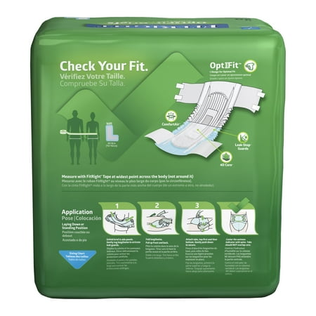 FitRight OptiFit Extra  Briefs, with Leak Stop Guards, Adult Disposable Briefs with Tabs, Large, 48-58, 20 Count