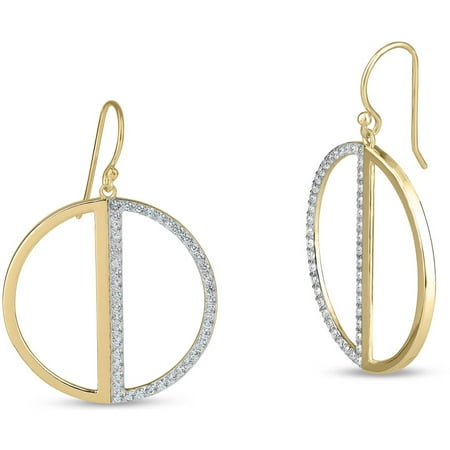 White CZ Sterling Silver Rhodium- and Gold-Plated Polished Geometric Circle Earrings