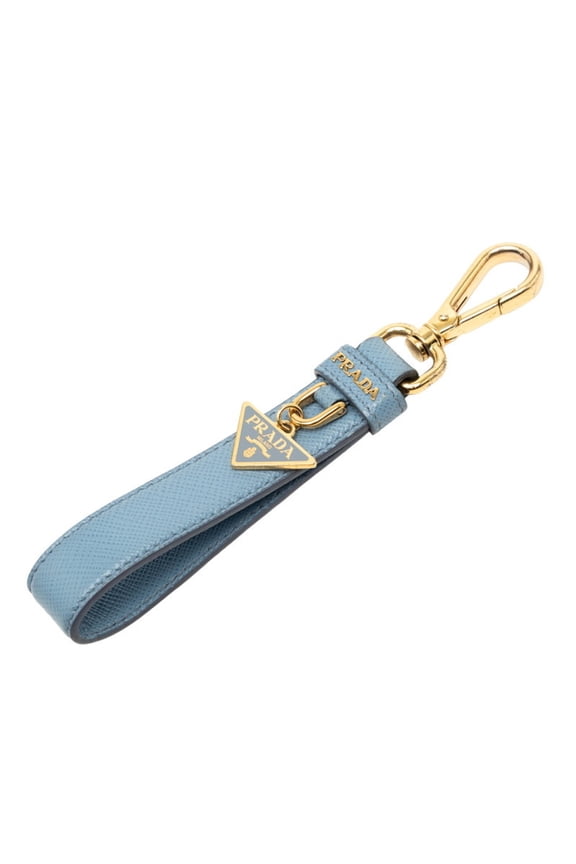 Pre-Owned Prada Triangle Logo Plate Charm Bag Light Blue Gold Plated Saffiano Leather... (Good)