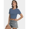 thumbnail image 4 of Women's Short Sleeve Crop Top - Crew Neck Fitted Shirt, Soft Stretch Casual & Workout T-Shirt, Basic Slim Fit Tee for Going Out, 4 of 6