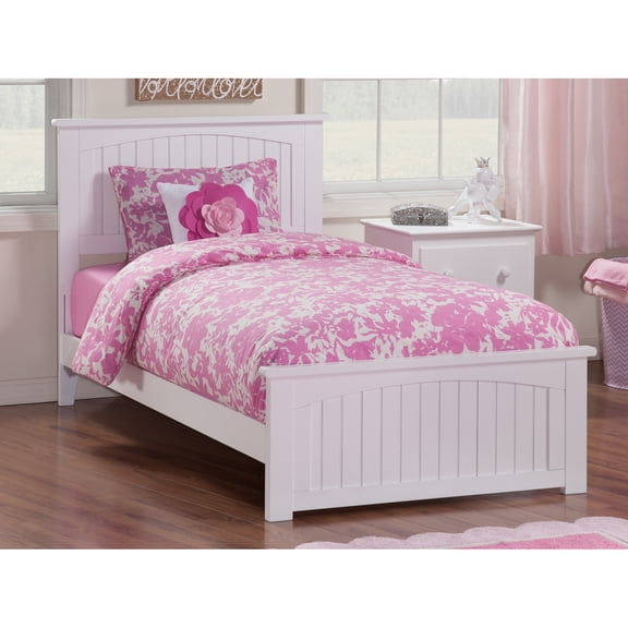 Traditional Bed Frame with Footboard - HomeStock Haven White Finish - Sleigh Style Platform Bed