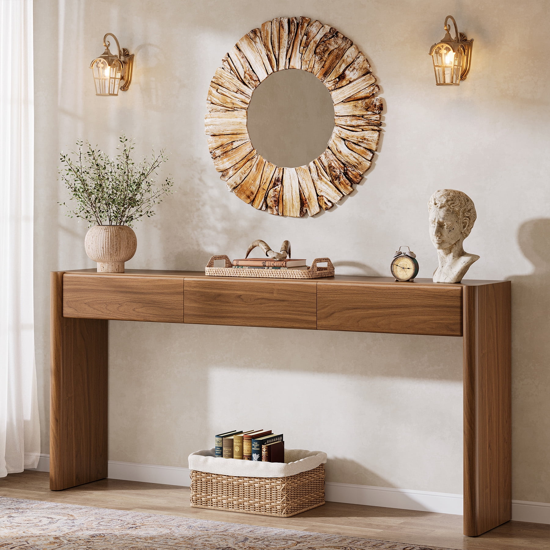 Tribesigns Console Table with 3 Drawers, 70.9" Wooden Entryway Table Behind Couch, Farmhouse Long Console Sofa Station with Storage for Entrance, Foyer, Hallway, Living Room, Easy Assembly (Brown)