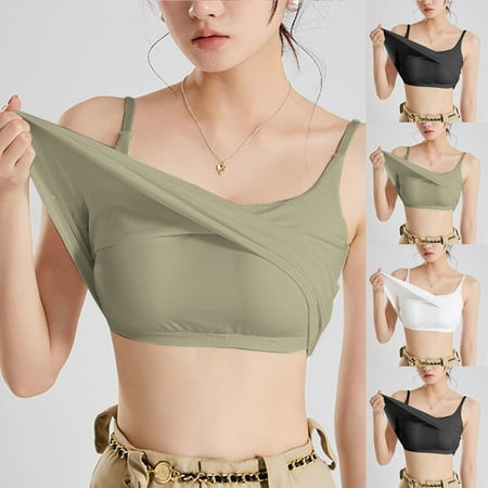 Fanxing Sports Bras for Women Workout Tops Summer Sleeveless Camisoles U Neck Longline Padded Yoga Tank Top with Built in Bra Green L