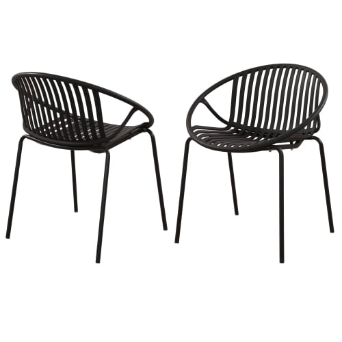 YINYUN Patio Dining Chairs Stackable Chairs with Breathable Design Modern Simple Art Style (Set of 2),Metal Legs Plastic backrest,Black