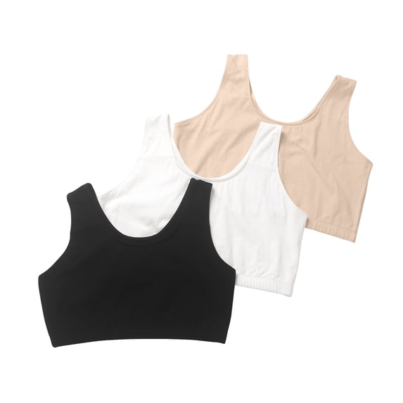 Matchstick Women Cotton Sports Bras Plus Size Wireless Bralette Top, 3-Pack