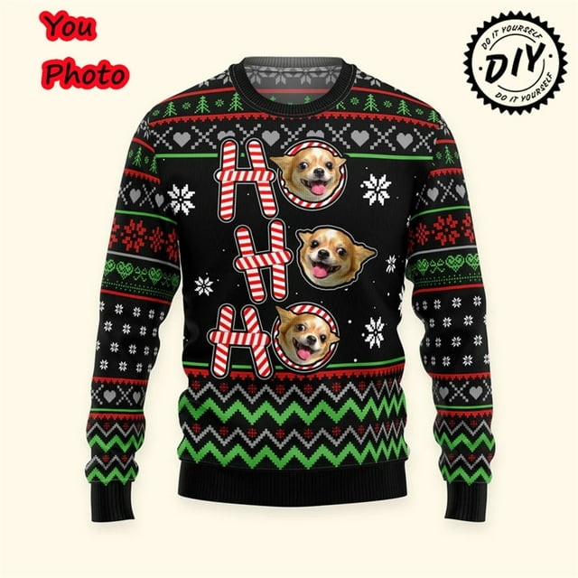 Customize Diy Image 3D Print Photos Ugly Christmas Sweater Personalized Pet Cat Dog Photo Sweatshirt Custom Face Family Pullover