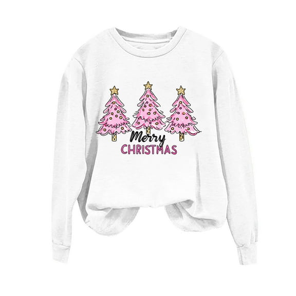 Christmas Sweatshrits For Women Crew Neck Cute Xmas Graphic Print Pullover Casual Loose Holiday Festival Tops (S, White)