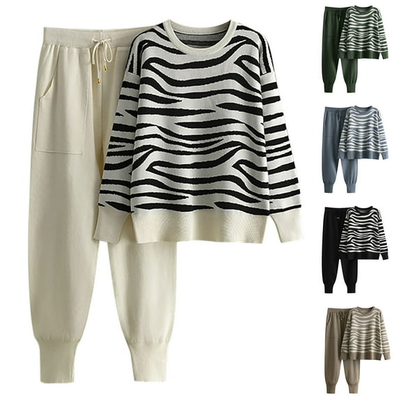 Ashirexll Outfits for Women, Womens Winter Sets, Two Piece Turtleneck Long Sleeve Top and Loose Wide Leg Pants Home Sweater Suit