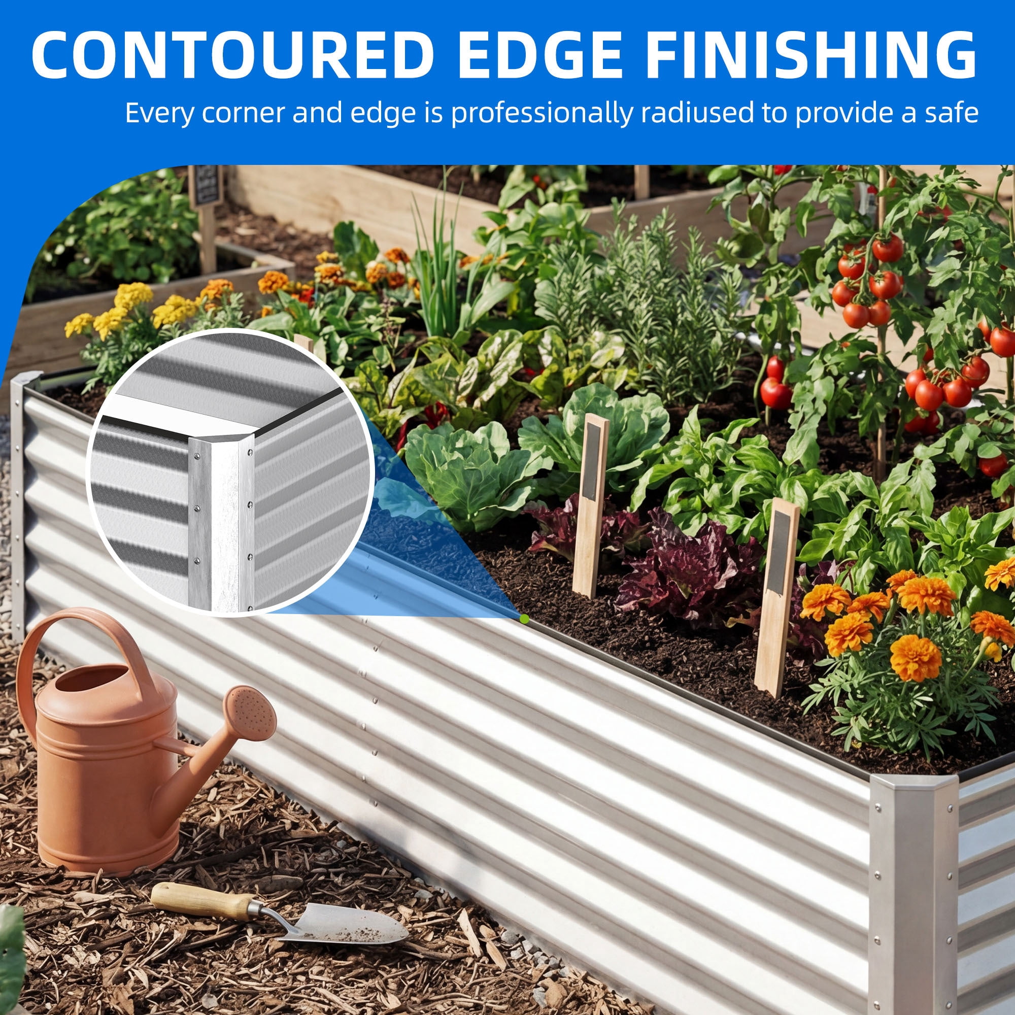 Uforic 8x4x1.5ft 2 Pack Galvanized Metal Raised Garden Bed Kit with Gloves, Ground Nails and Safety Rubber, Silver