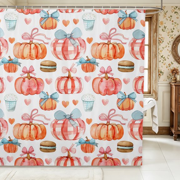 Erosebridal Pumpkin Sweets Shower Curtain 72Wx72L,Cute Fall Bathroom Curtain,Light Blue