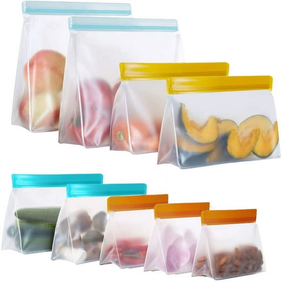 Reusable Food Storage Bags Stand Up, 9 Pack Ziplock Reusable Freezer Bags, Leakproof Storage Gallon Bags, Reusable Food Bags, Sandwich Bags, Reusable Kids Snack Bags