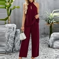 thumbnail image 4 of Women's Summer 2 Piece Outfits Casual Criss Cross Sleeveless Tank Tops and Wide Leg Pants Sets Tracksuits Ladies Clothes, 4 of 8