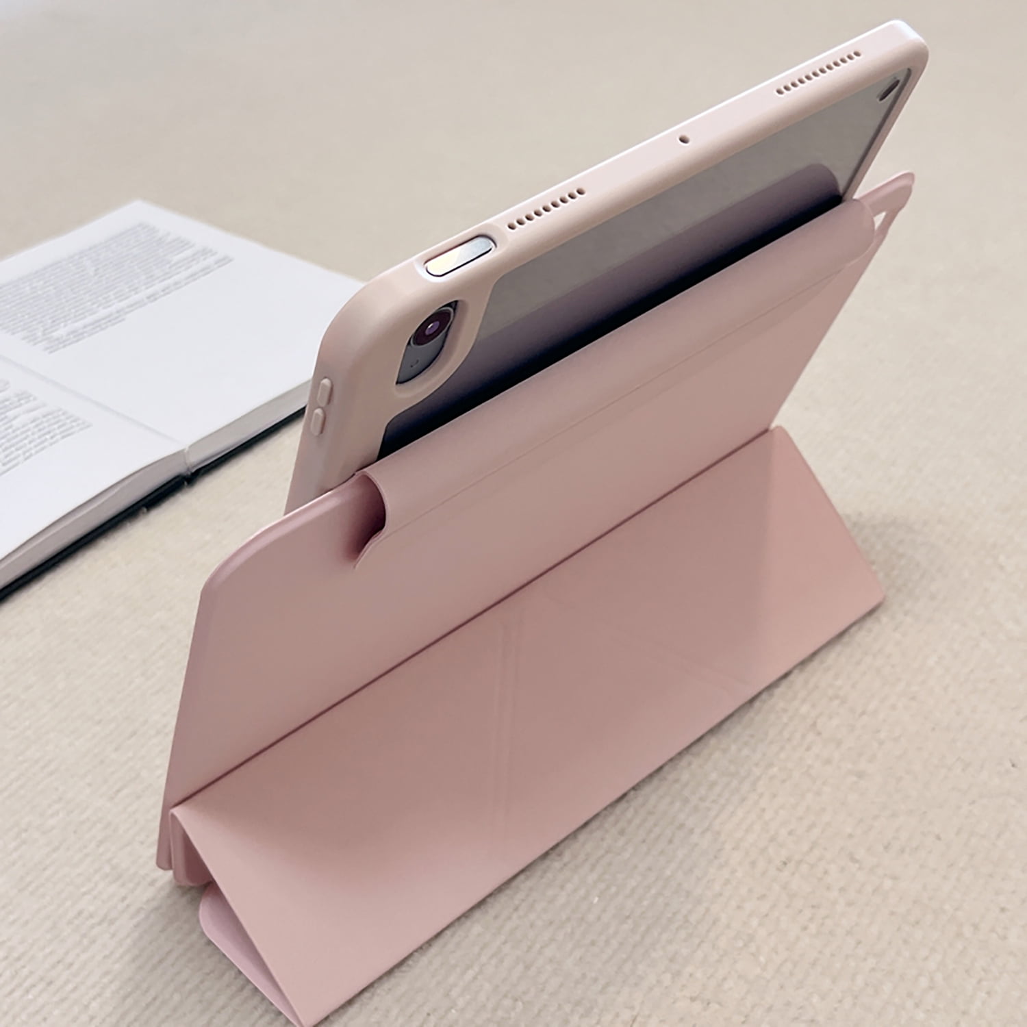 Allytechgroup iPad Mini 7th 6th Generation Case with Pencil Holder, Slim Magnetic Stand Cover, Auto Sleep/Wake, Trifold Protective Shell Case for Apple iPad mini 6/ Mini 7 8.3", Pink