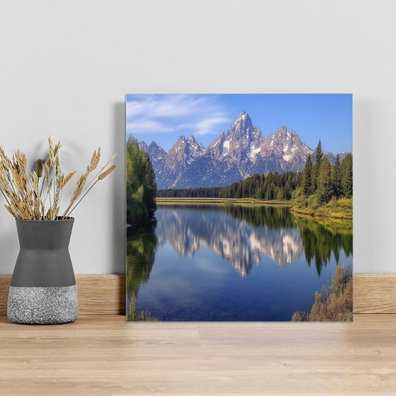 Blue Green Mountain Wall Art Painting on Canvas, Pastoral Modern Art Forest Canvas Art Home Prints Wall Art Framed Modern Artwork for Living Room Bedroom Wall Decor 8x8in