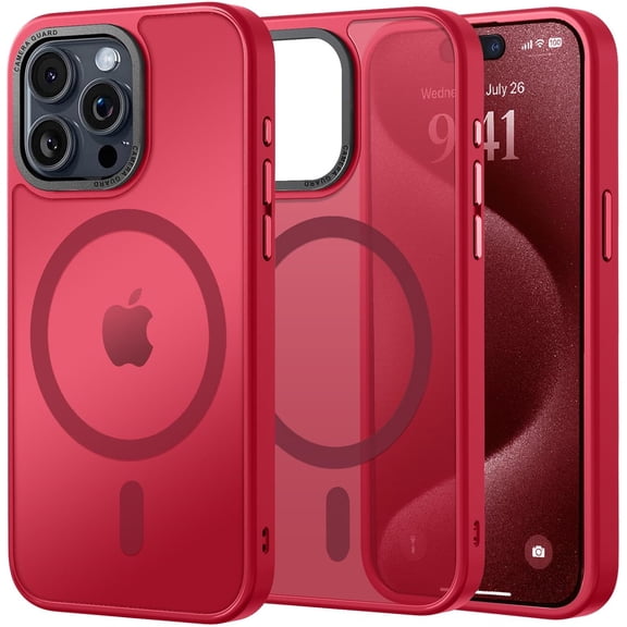 Strong  for iPhone 15 Pro Max Case, [Compatible with Magsafe] [13FT  Grade Drop Protection] Slim Shockproof Translucent Matte Case for iPhone 15 Pro Max 6.7 inch - Red