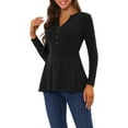 thumbnail image 4 of Allegra K Women's Peplum Knit Split Neck Elegant Stretchy Button Decor Tunic Tops, 4 of 5