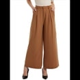 thumbnail image 2 of Pantalones Palazzo Largos de Pierna e Informales de Cintura Alta para Mujer, Talla Regular Color Camello XXL, 2 of 8