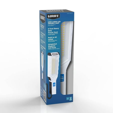 HART LED Plug-in Trouble Light, Magnetic, Swivel Hook, In Handle AC Outlet, 6' Cord, 1500 LM