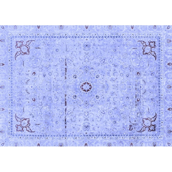 Ahgly Company Machine Washable Indoor Rectangle Abstract Blue Modern Area Rugs, 5' x 8'