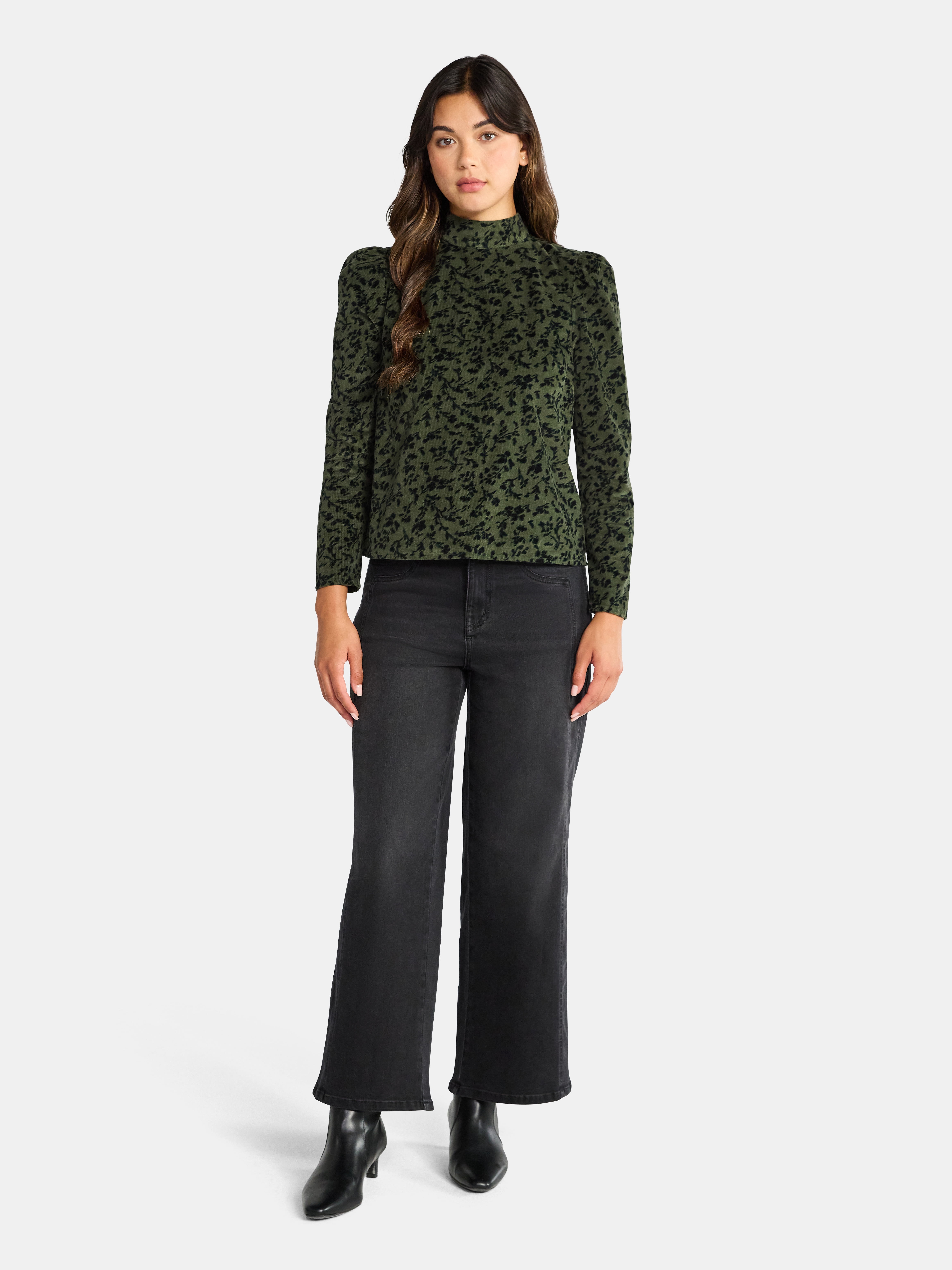 Time and Tru Women's Tie Back Corduroy Top with Long Sleeves, Sizes XS-XXXL