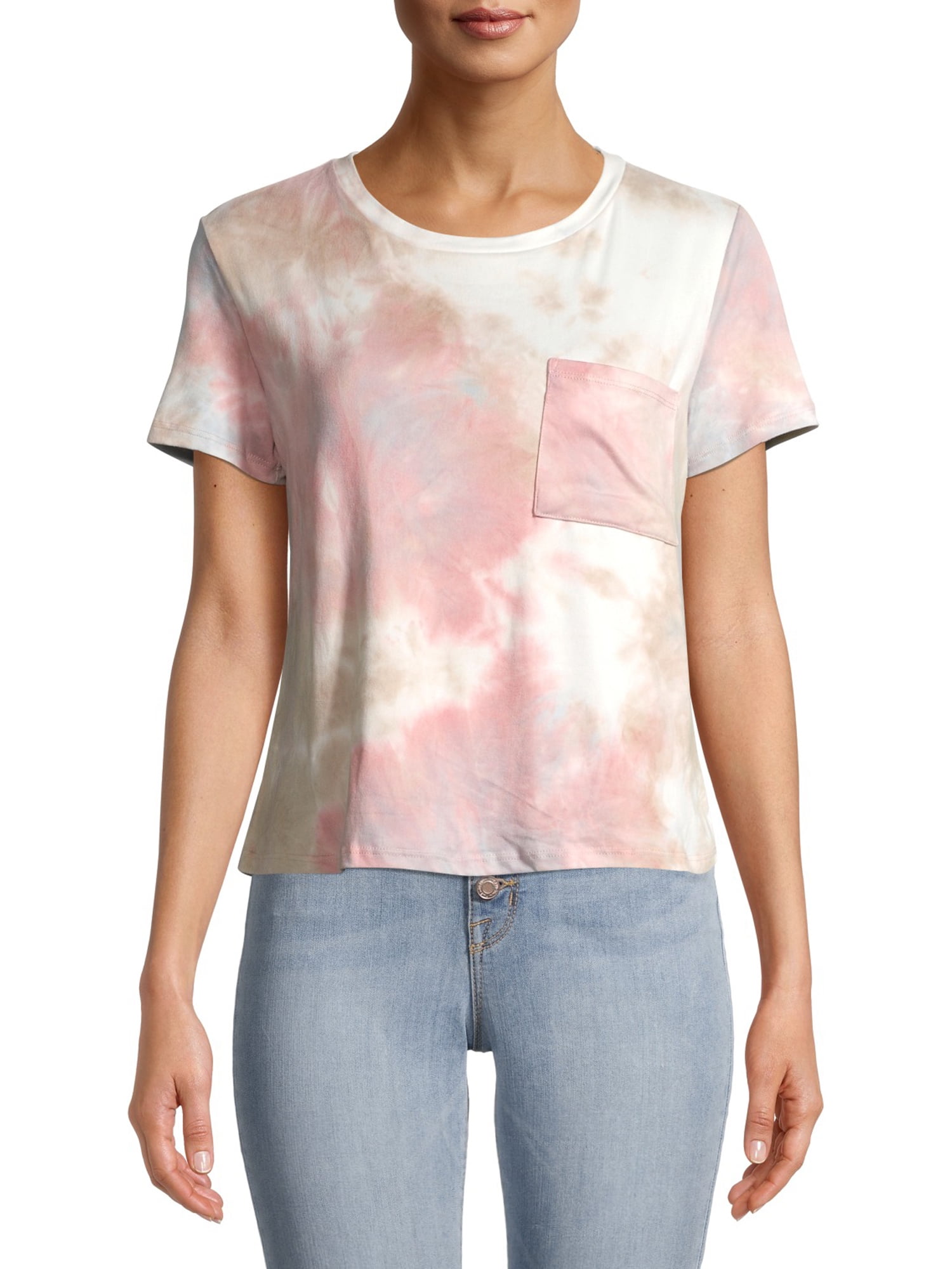 WallFlower Women's Juniors Brushed Tie Dye Pocket TShirt