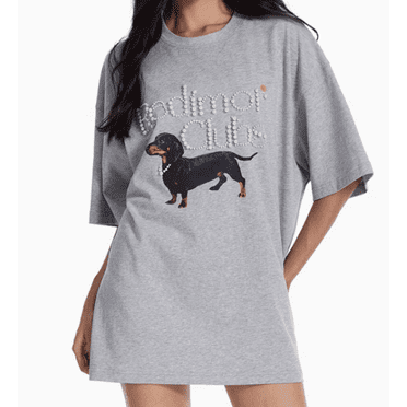 Dachshund Graphic, Pearl Detail, Crew Neck T-Shirt, Women's