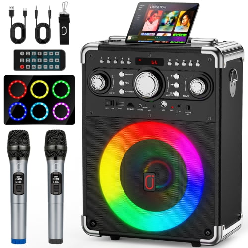 FanFun Karaoke Machine with 2 Microphones, Bluetooth Speaker with FM Radio, LED Light Show, Singing Machine Home Karaoke System for Party
