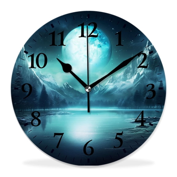 12 Inch Wall Clock Battery Operated Silent Clock Decorative for Office, Kitchen, Outdoor, Living Room，The Glow of The Moon in The forest Cute