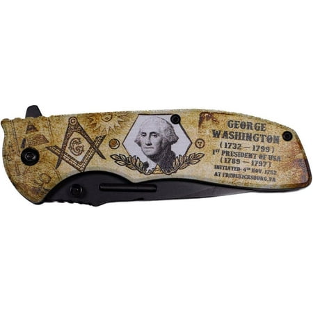Masonic Folding Pocket Knife 4.75 inch Stainless Steel Blade Pocket Knife with 1st President of USA George Washington| Portrait of President George Washington| Comes in Giftbox with Pocketclip