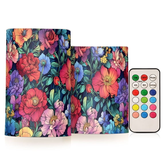 Yayeee Flameless Candles with Remote Flickering Battery Operated Multi Color Changing, Serene Floral Pattern