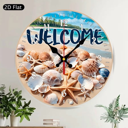 Sunflower Welcome Home Farmhouse Round Wall Clock - Silent Rustic Gingham Wall Decor