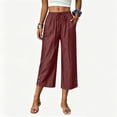 thumbnail image 7 of Capris for Women with Pockets Petite Pants Drawstring Casual Pull on Palazzo Trousers with Pockets Loose High Waisted Wide Leg Lounge Pants Red S, 7 of 7