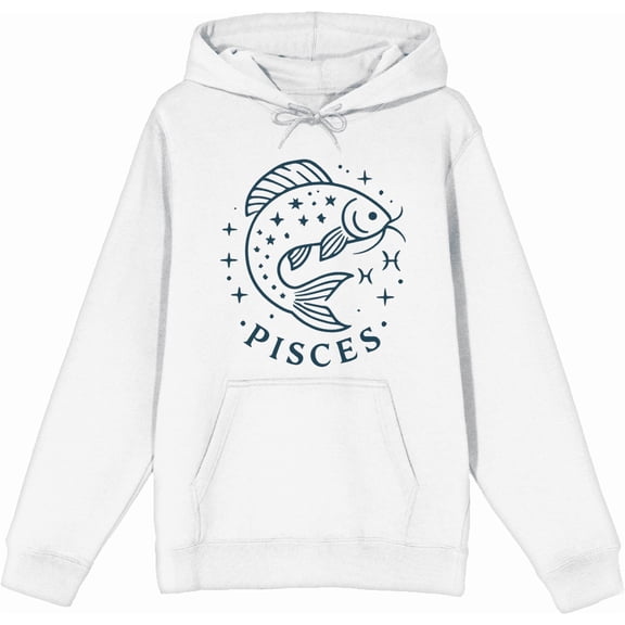 Pisces Zodiac Fish With Glitter Adult White Long Sleeve Hoodie-Medium